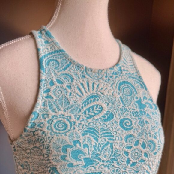 Zara Trafaluc Turquoise White Paisley Sleeveless Mini Dress With Cutout Back - Picture 5 of 14